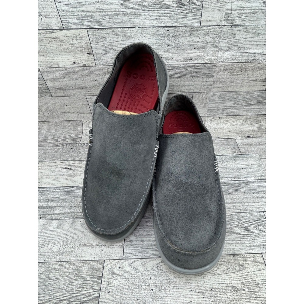 Crocs Santa Cruz Mens Suede Loafers Grey Slip On Shoes 14756 Charcoal Red Size 8